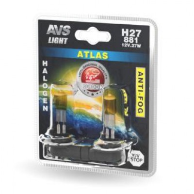 Галогенная лампа H27 AVS/ATLAS ANTI-FOG/BOX 12V.55W жёлтый